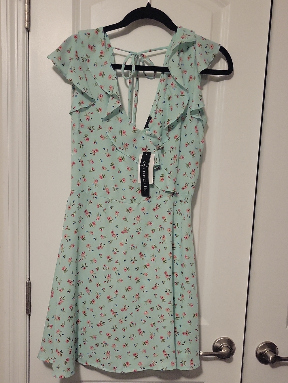 Kendall & K Floral Ruffle Mini Dress in Mint